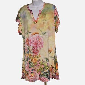 Lily by Firmiana Floral V Neck Dress Resort Style Packable Poly Blend Dress XL